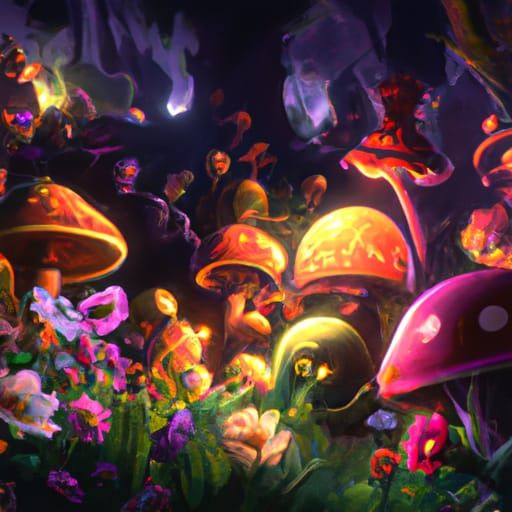 Botanical Night Scene: Whimsical Digital Matte Painting