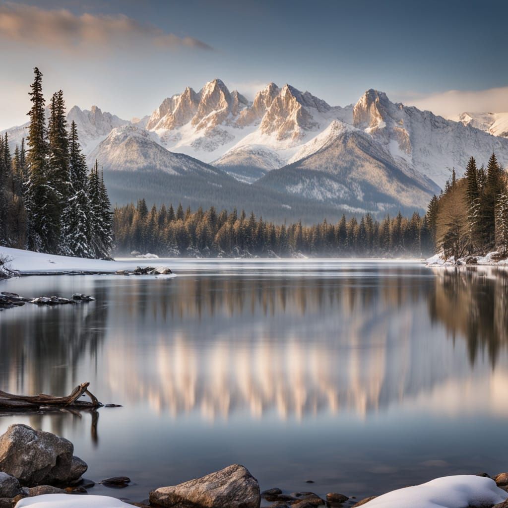Winter Wonderland Frozen Lake Scene in Golden Hour