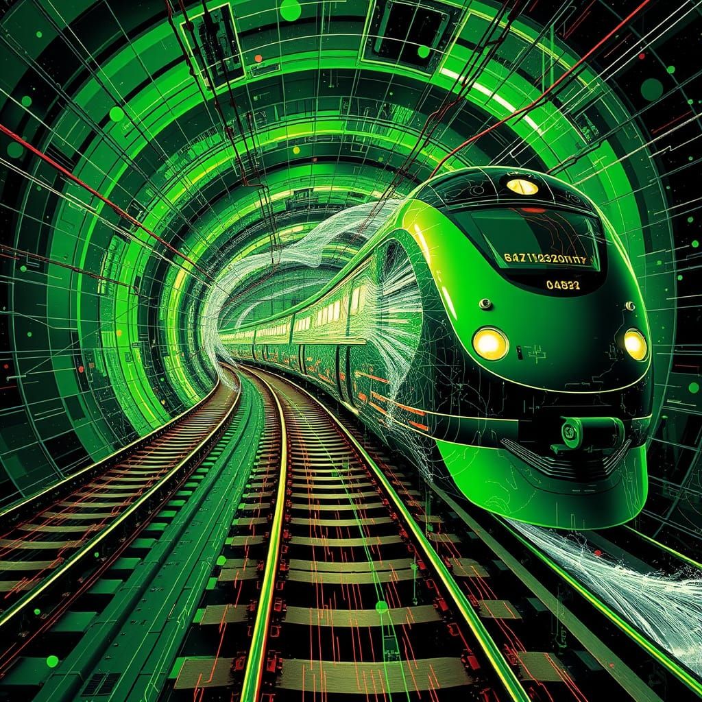 Green Retro Train in Synthwave Style