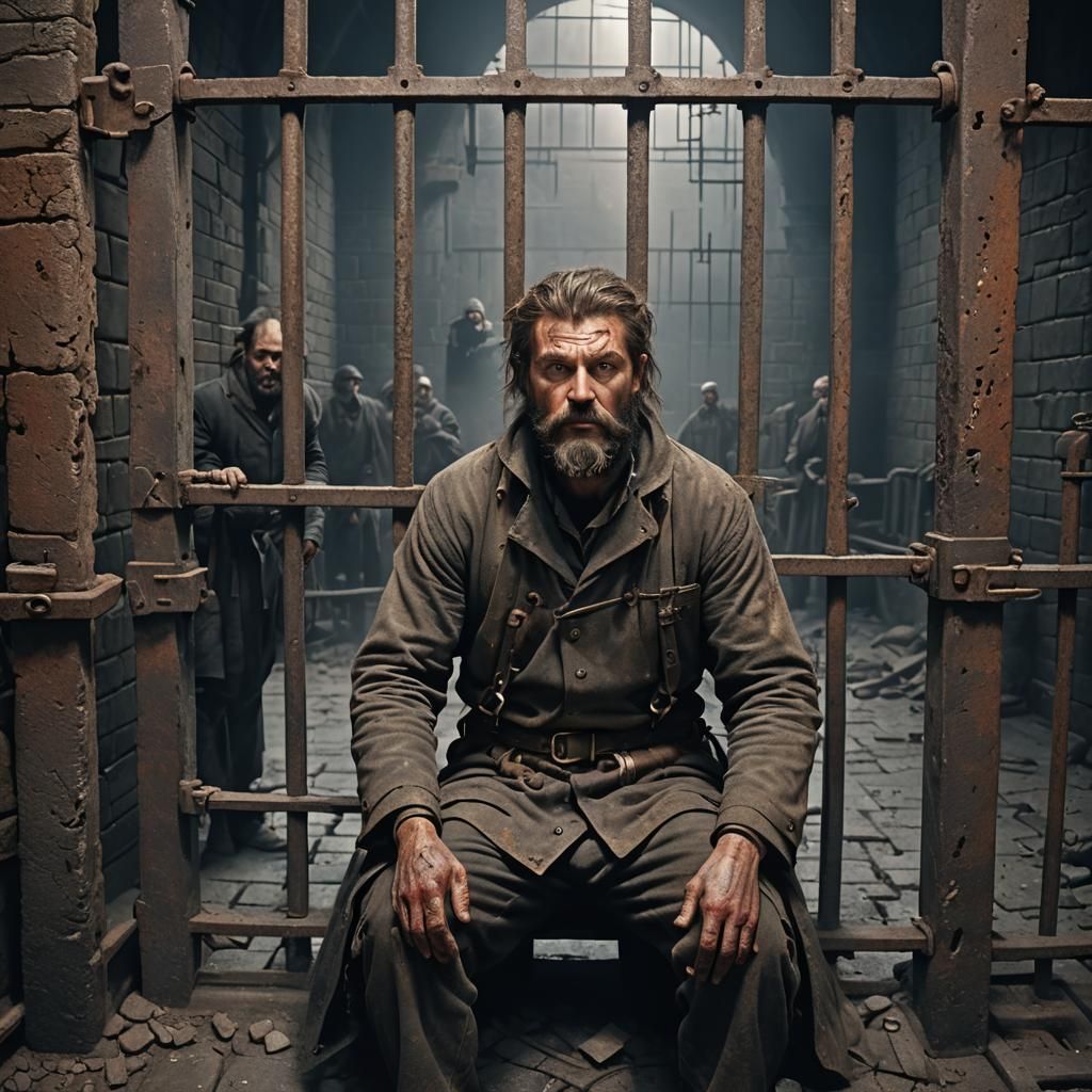 Dungeon Cell: Wounded Man Behind Bars