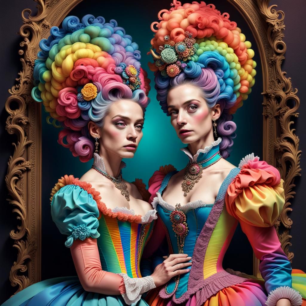 Rococo Portrait of a Couple in Surreal Style