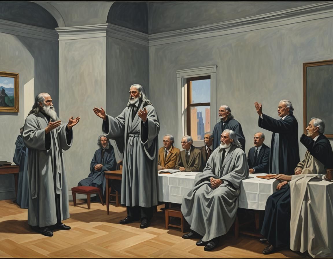 Old Testament Prophet Preaching in Museum as Oil Painting