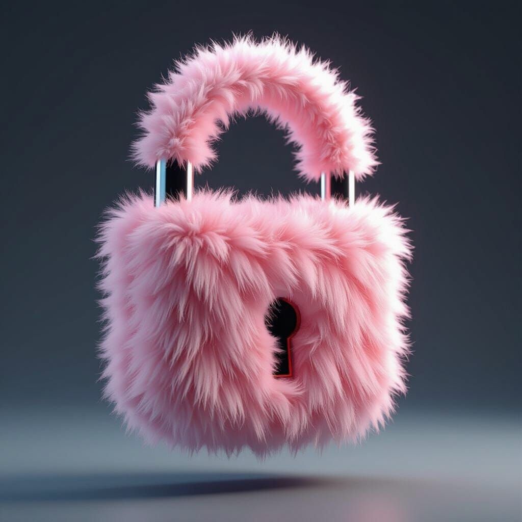 Fluffy Pink Lock Floats in Futuristic Minimalism