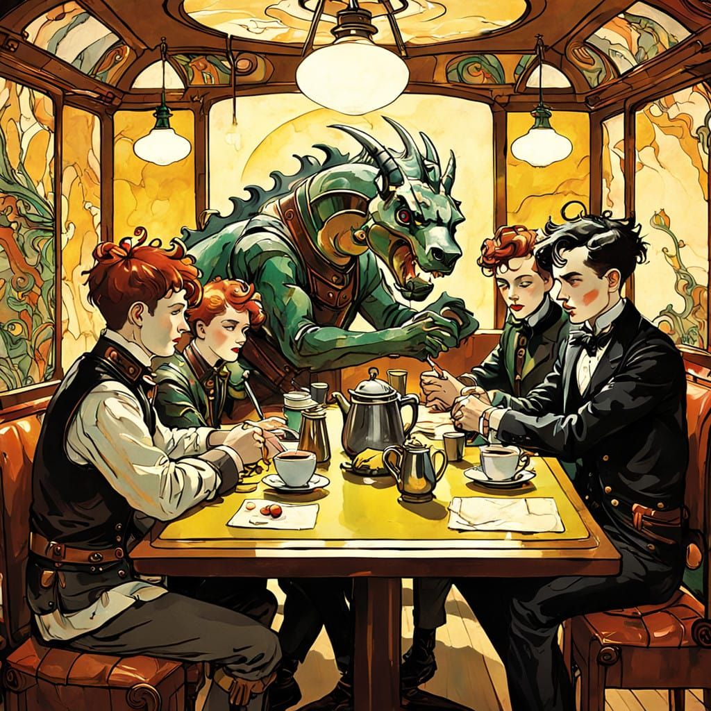 Austrian Café Scene in Opulent Art Nouveau Style