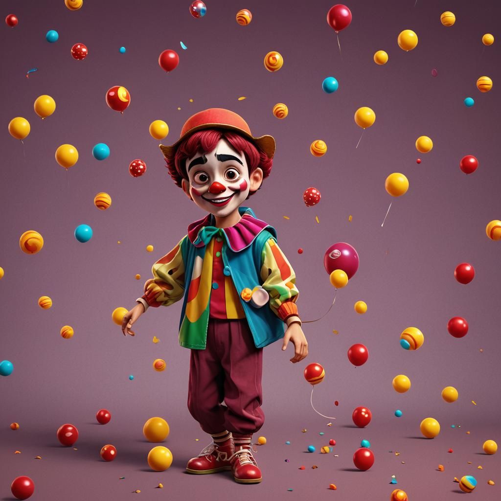 Coco Inspired Kid in Clown Costume: Pixar-Style 3D Art