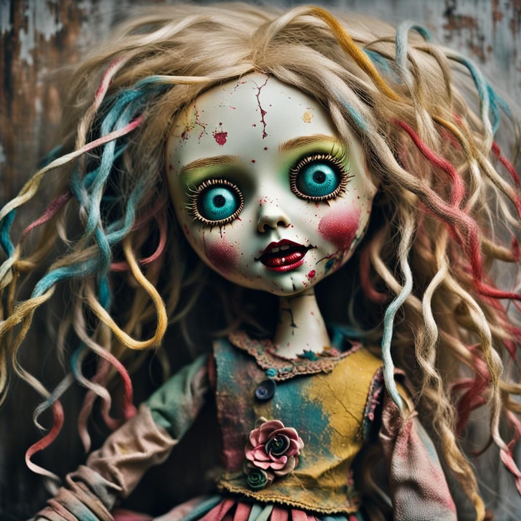 Creepy Doll in Candy Art Style Illustration