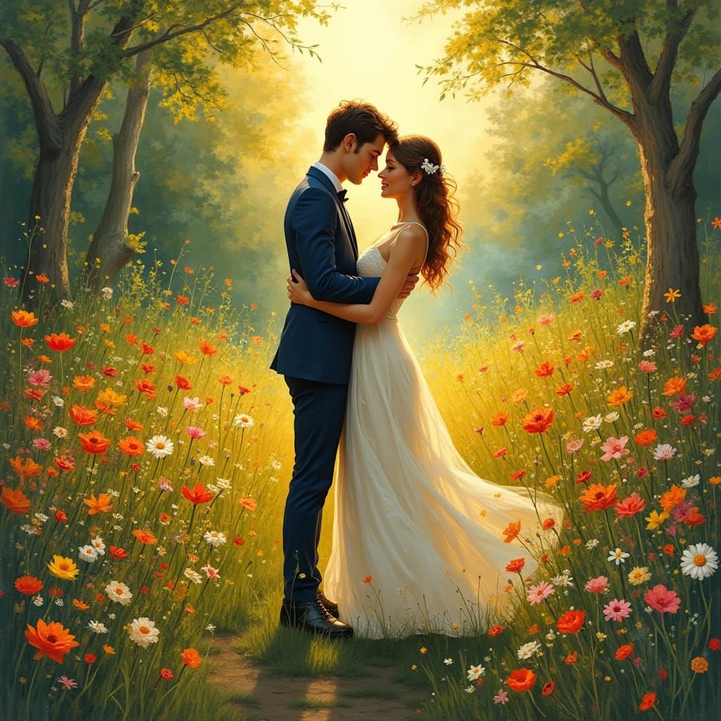 Romantic Couple in Whimsical Garden