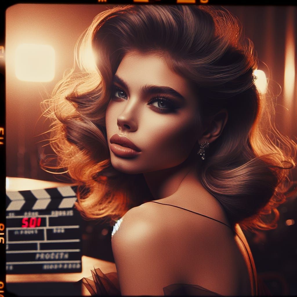 Vintage Hairstyle on Beautiful Woman: Cinematic Film Still