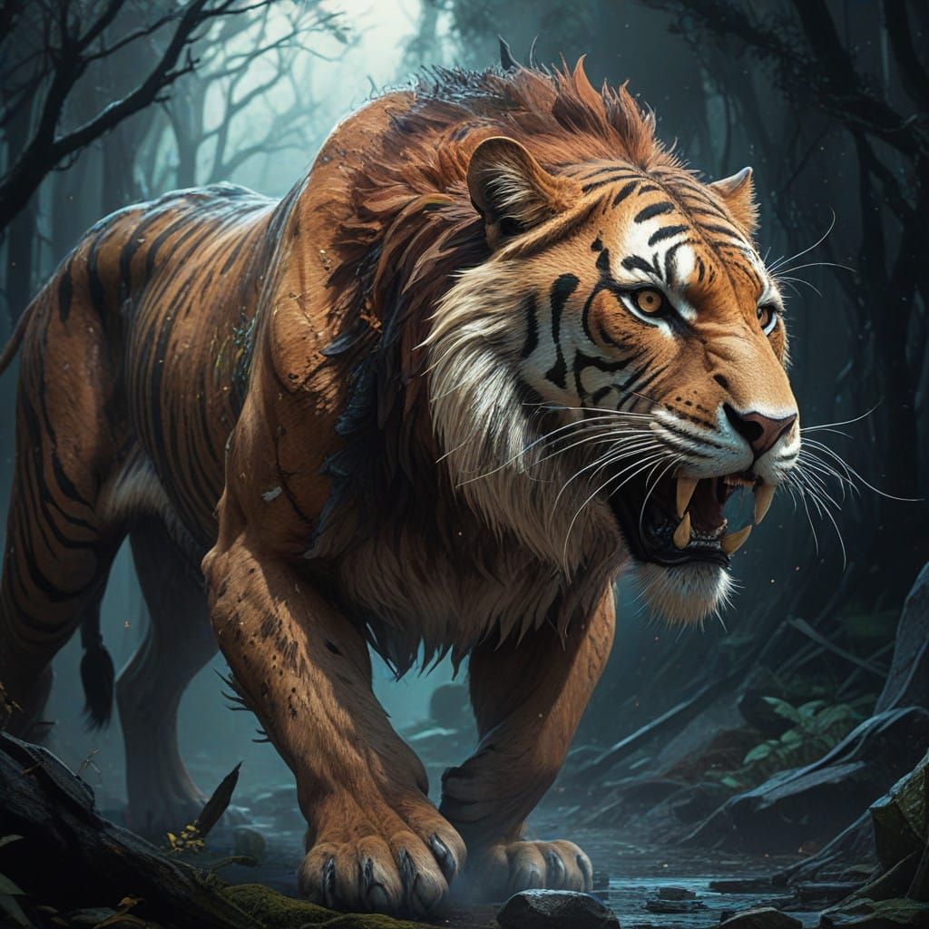 Majestic Smilodon Unleashes Cosmic Roar