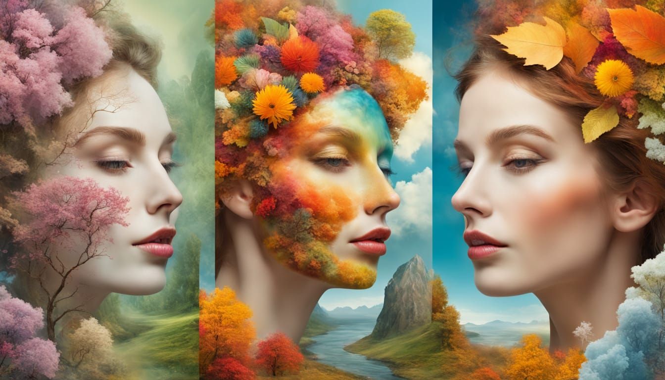 Dreamy Seasonal Portrait Collage in Vibrant Surreal Style