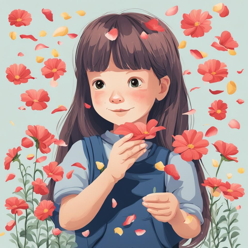 Girl Counting Flower Petals in a Meadow