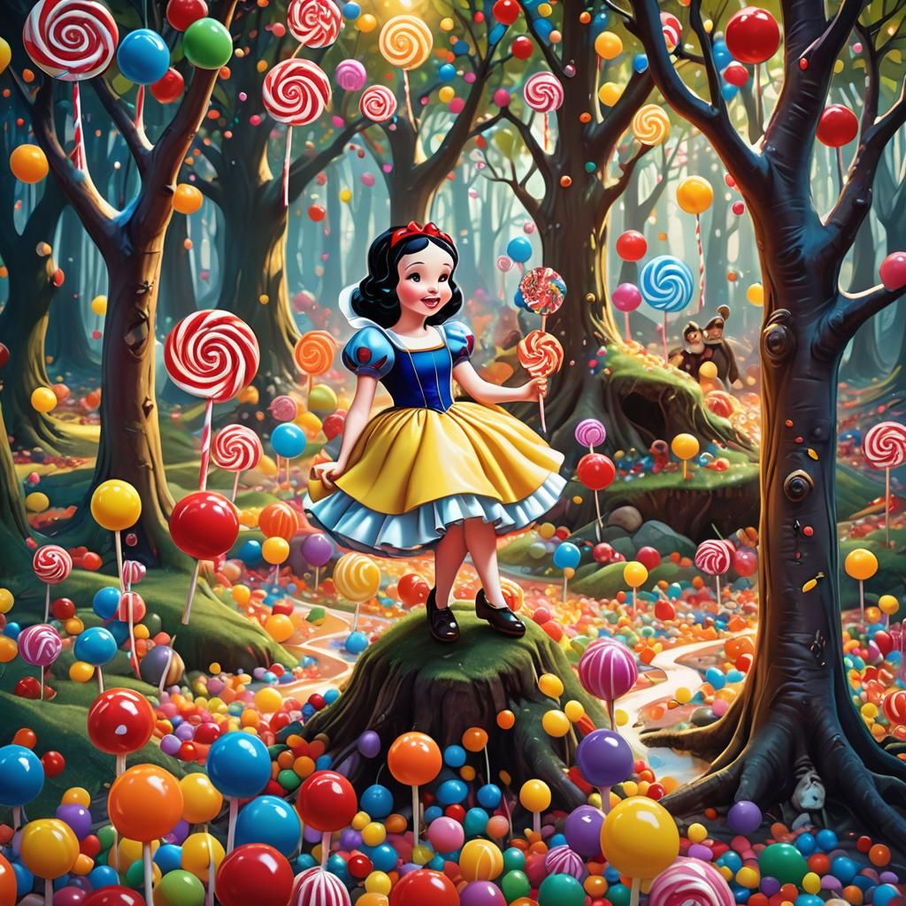 Snow White in a Candy Forest, Digital Illustration