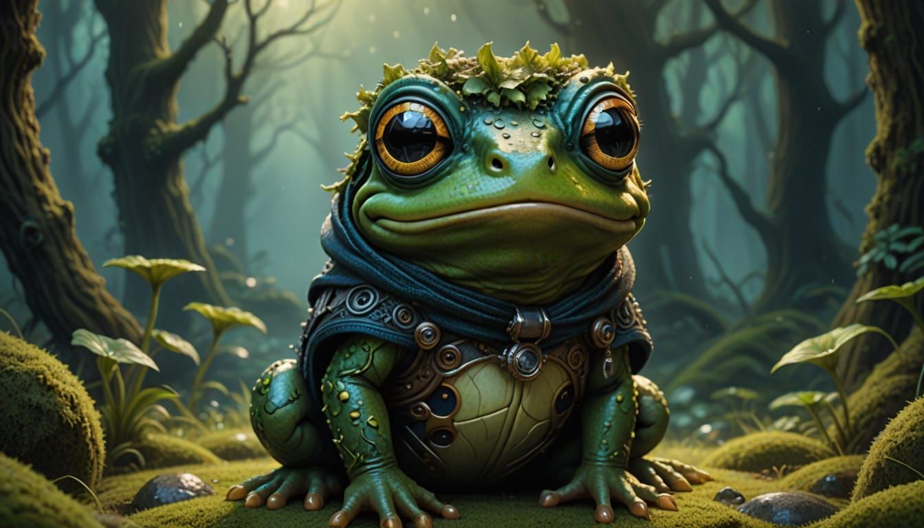 Surprised Frog with Mohawk in Whimsical Fairytale Style