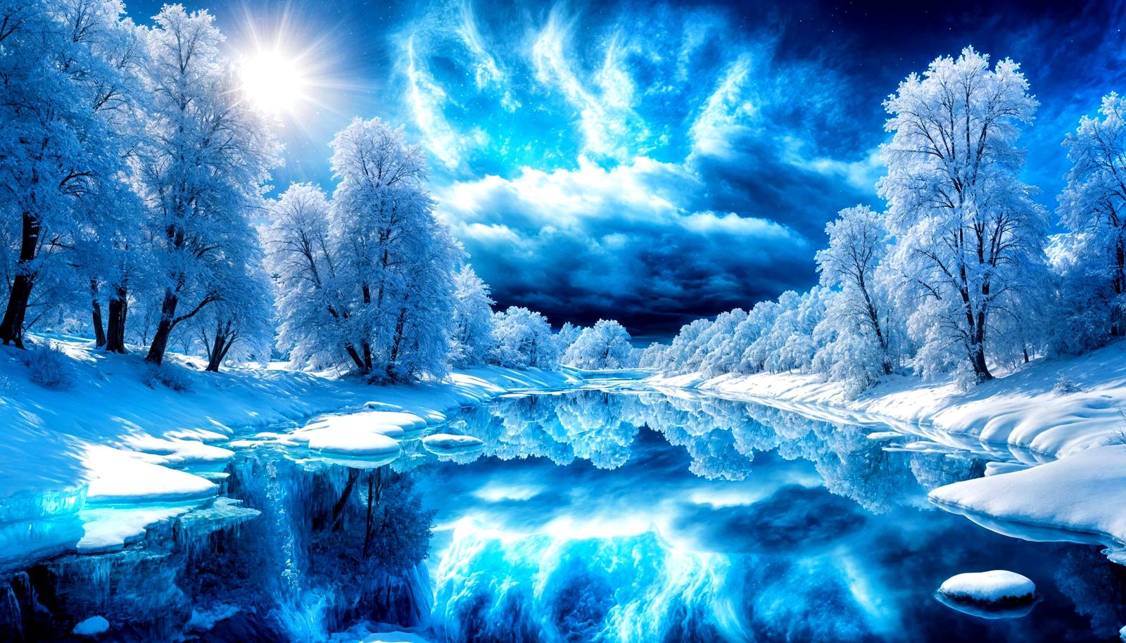 Winter River in Glitch Art with Fractal Ice