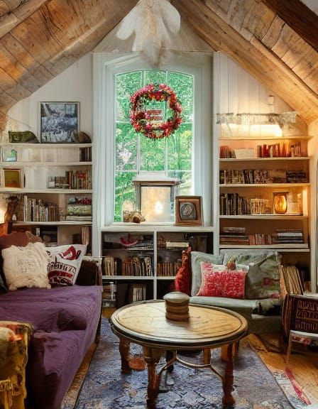 Warm Storybook Attic Scene with Snow Globe