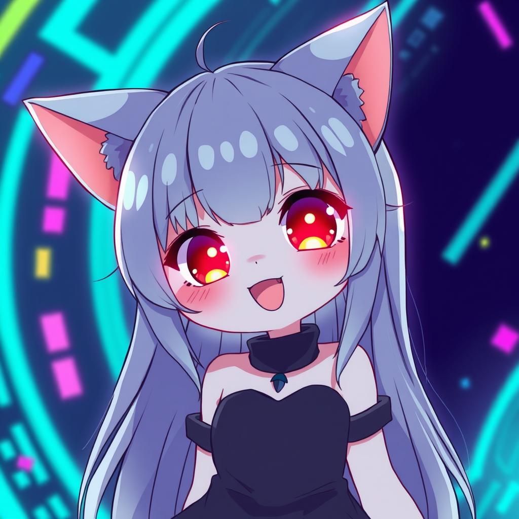 Cyberpunk Anime Catgirl with Glowing Eyes