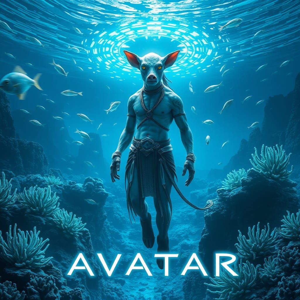 Majestic Pig-Na'vi in Bioluminescent Ocean