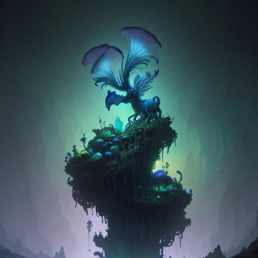 Glowing Creature in Bioluminescent Crystal Cave