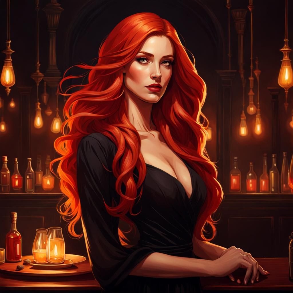 Red Haired Woman in Fiery Digital Portrait