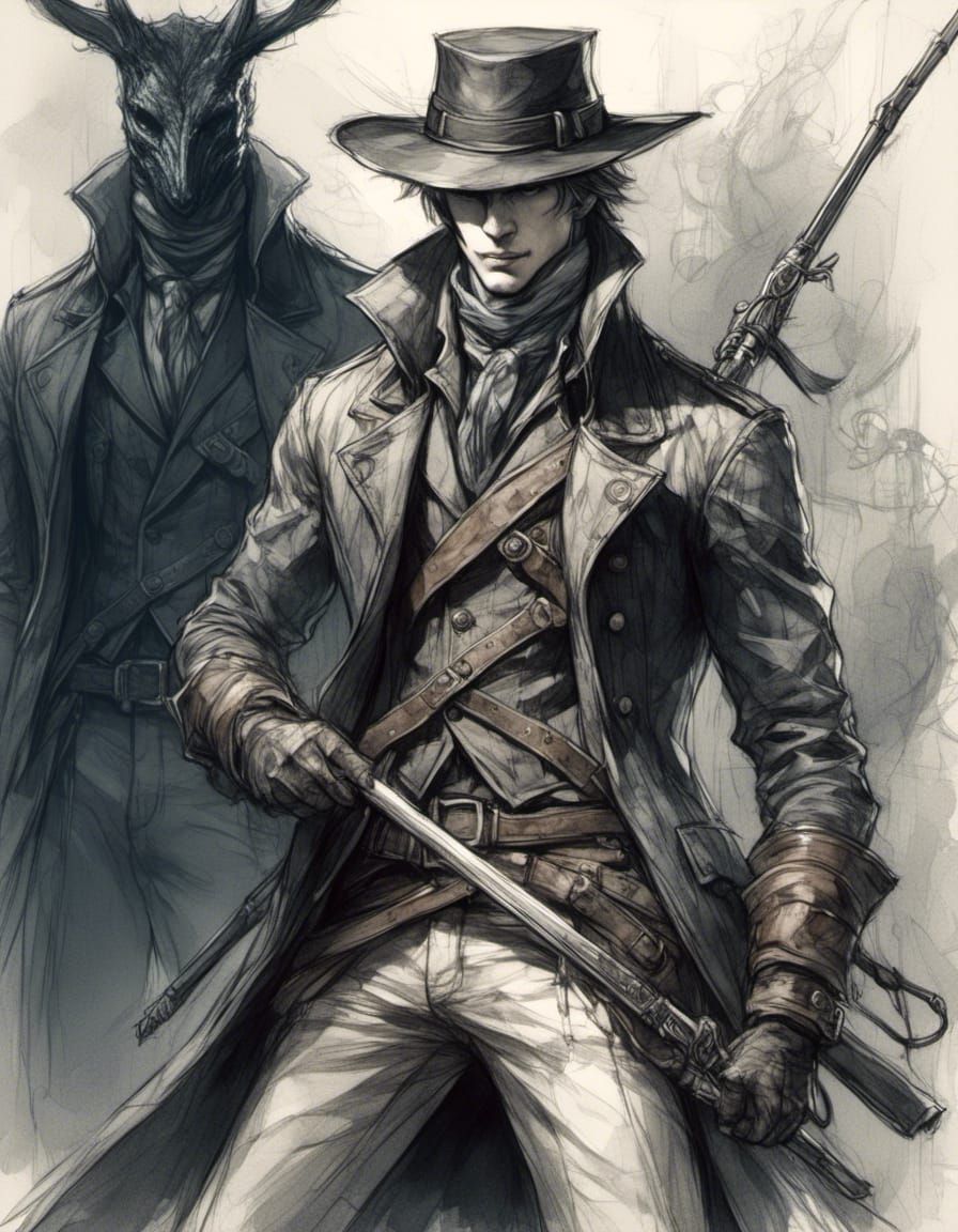 Handsome Jock as Bloodborne Hunter, Anime Style