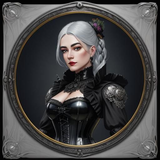 Victorian Femme Fatale Portrait in Art Nouveau Frame