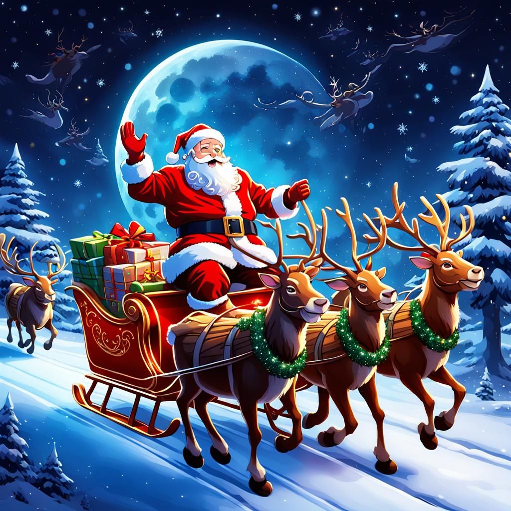 Santa's Sleigh Ride on Christmas Eve: Anime Style