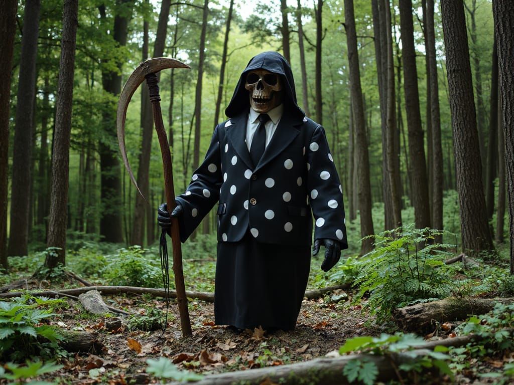 Grim Reaper in Polka Dots Suit in Forest