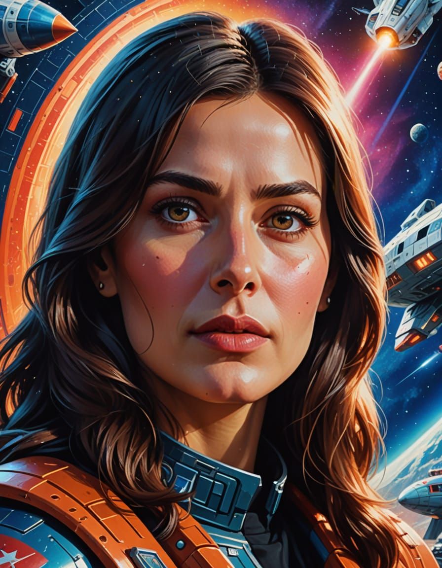Serbian Woman with Spaceship in Digital Painting Style