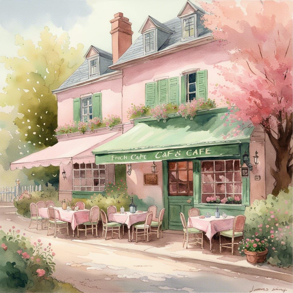 Cottagecore French Cafe Watercolor Illustration