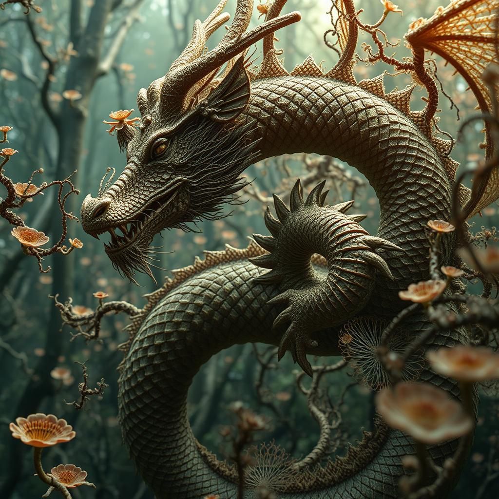 Dragon-Human Hybrid in Mycelium Network: Fashion Art