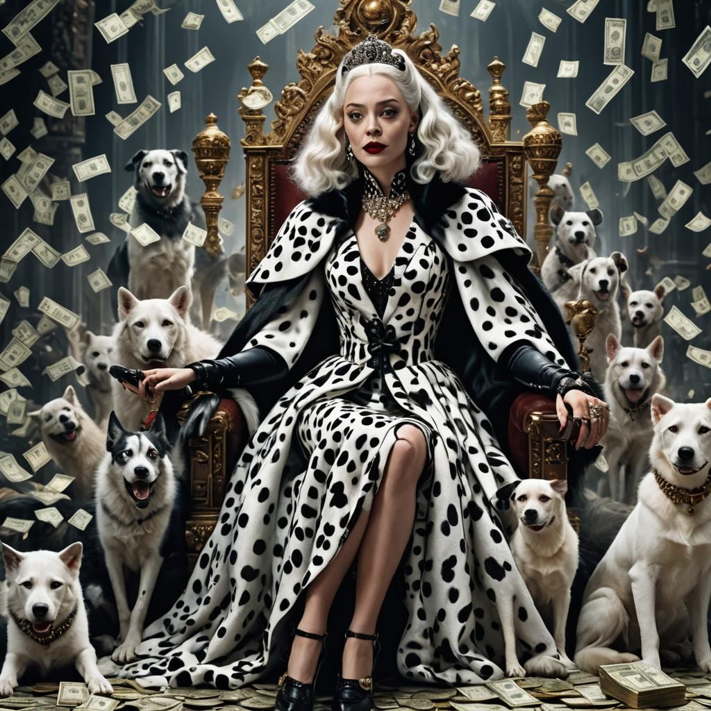 Cruella De Vil on Throne in Maximalist Style
