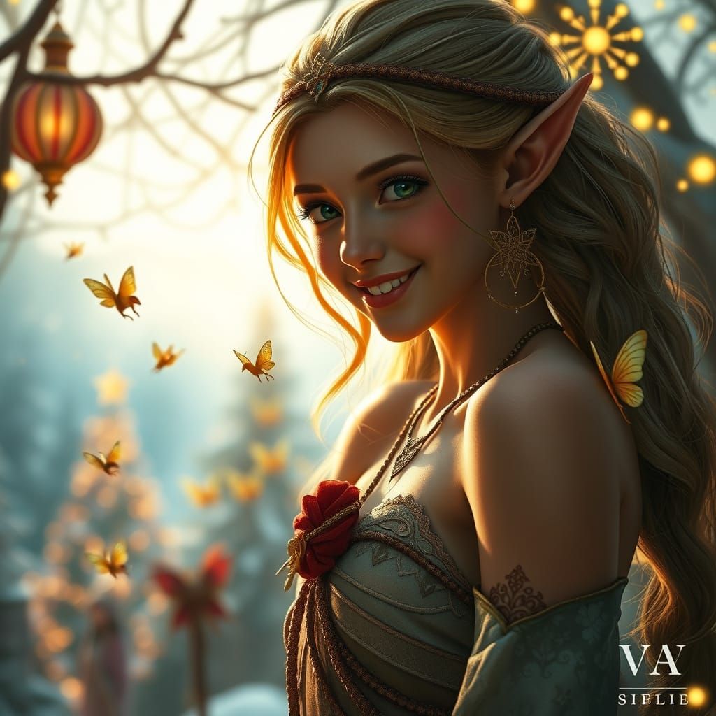 Festive Elven Girl in Fantasy New Year's Celebration