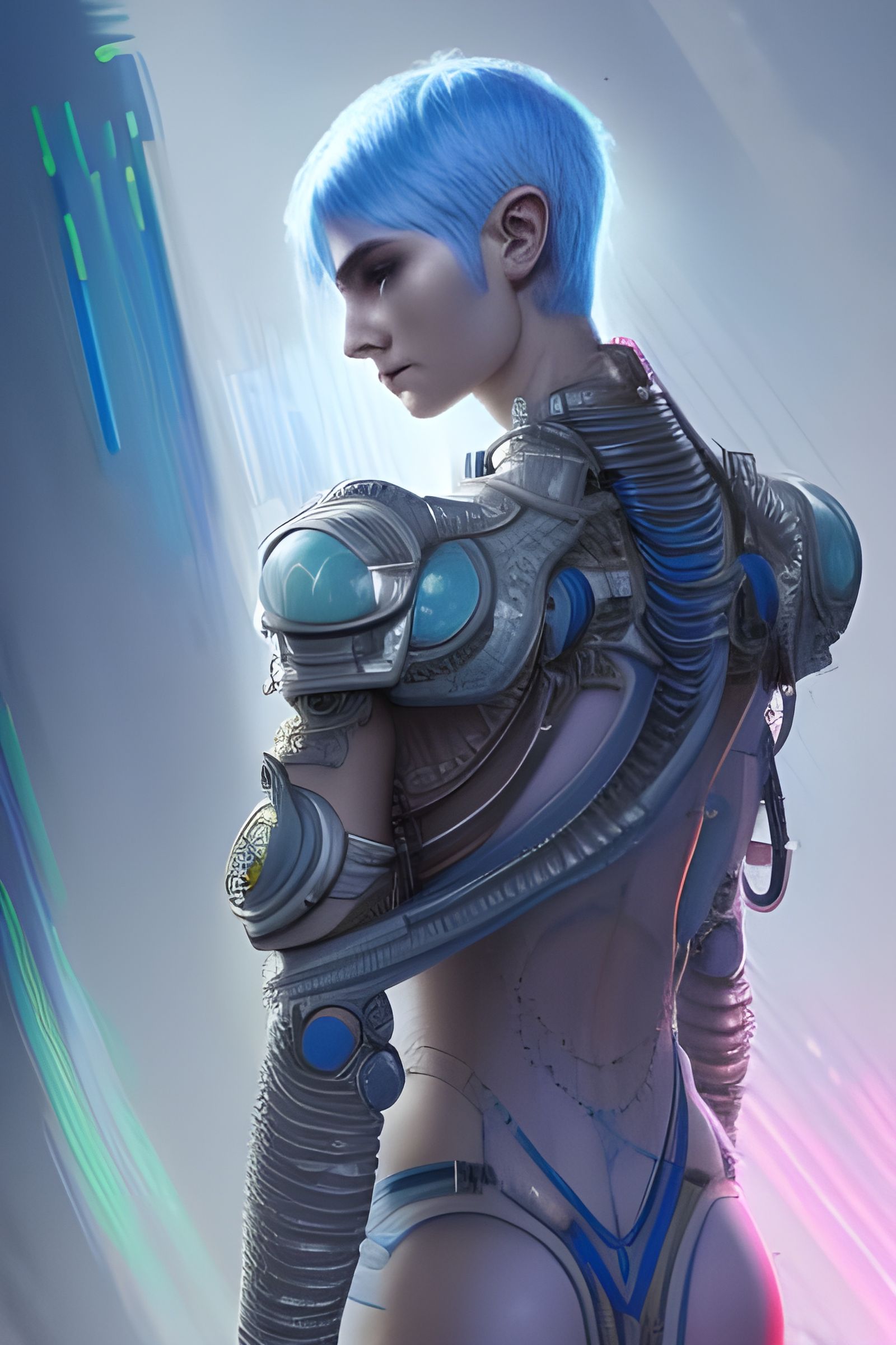 Cyberpunk Elf Inventor in Detailed Armor