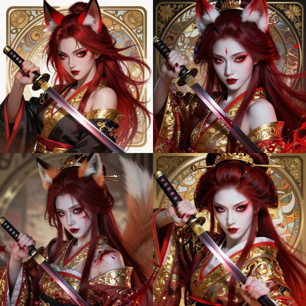 Alluring Kitsune Geisha with Katana, Blood Splattered