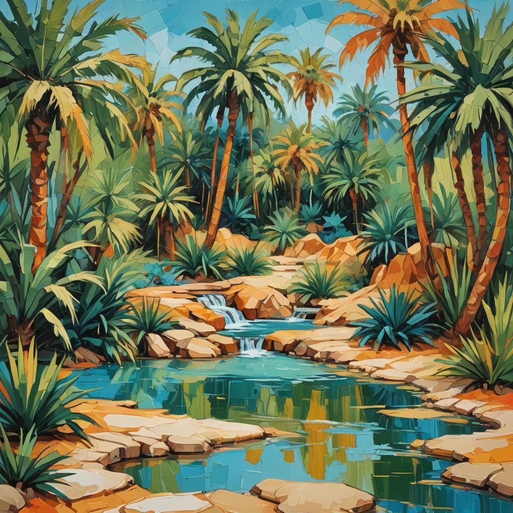 Abstract Expressionist Desert Oasis in Fauvist Style