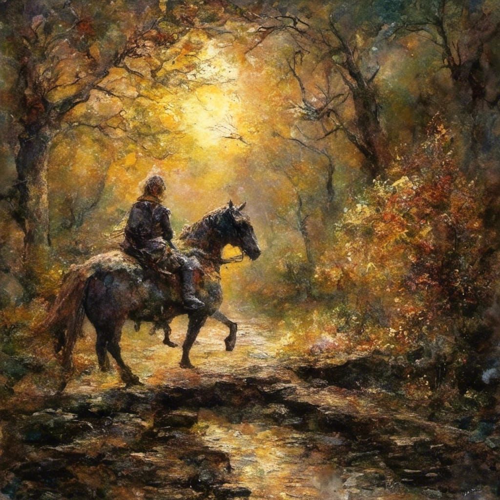 Woman Knight in Forest with Fume Effects