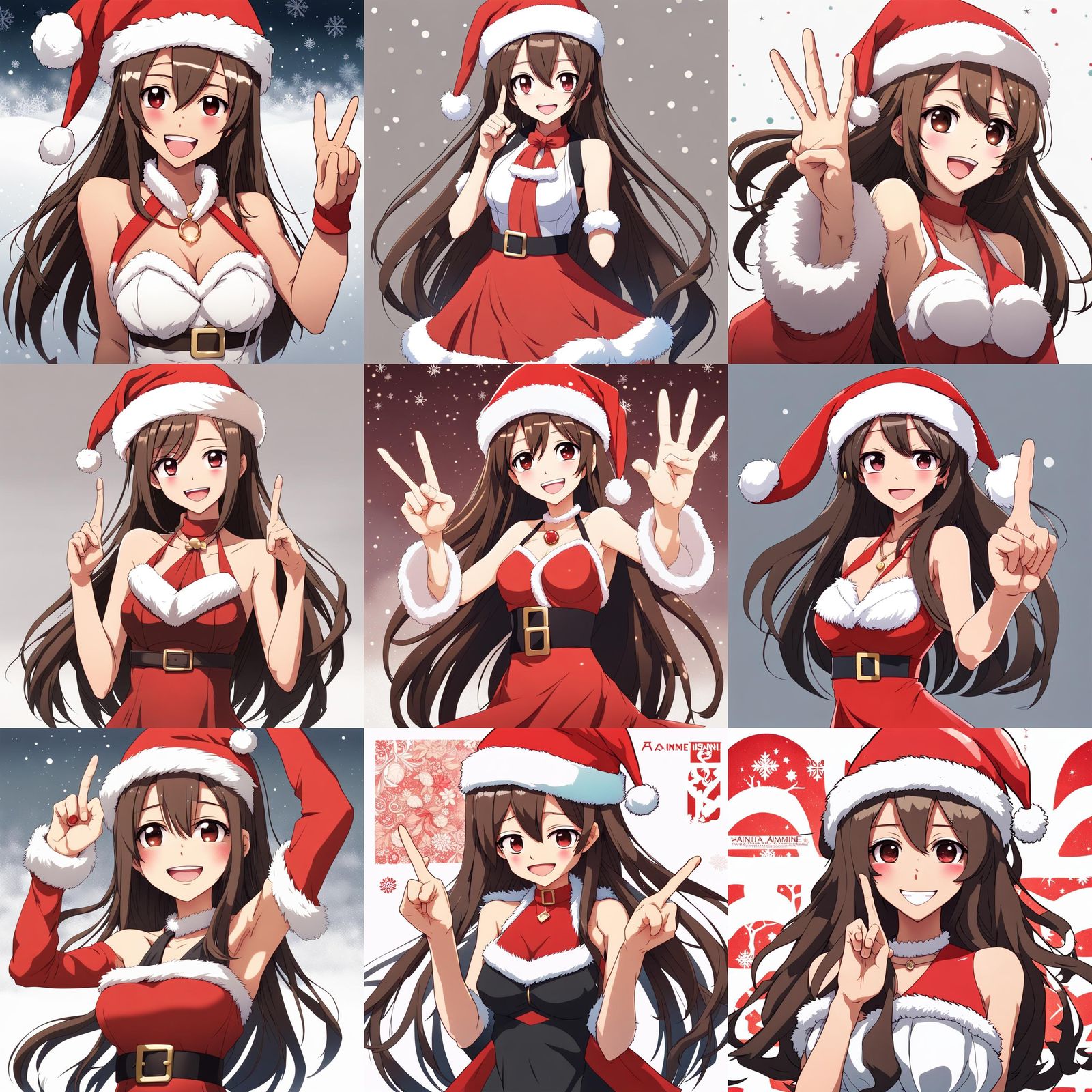 Anime Girl in Santa Outfit with V Sign