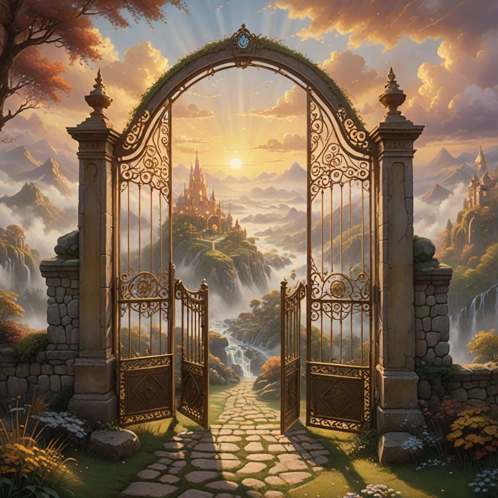 Golden Gates of Elysium in Ethereal Light