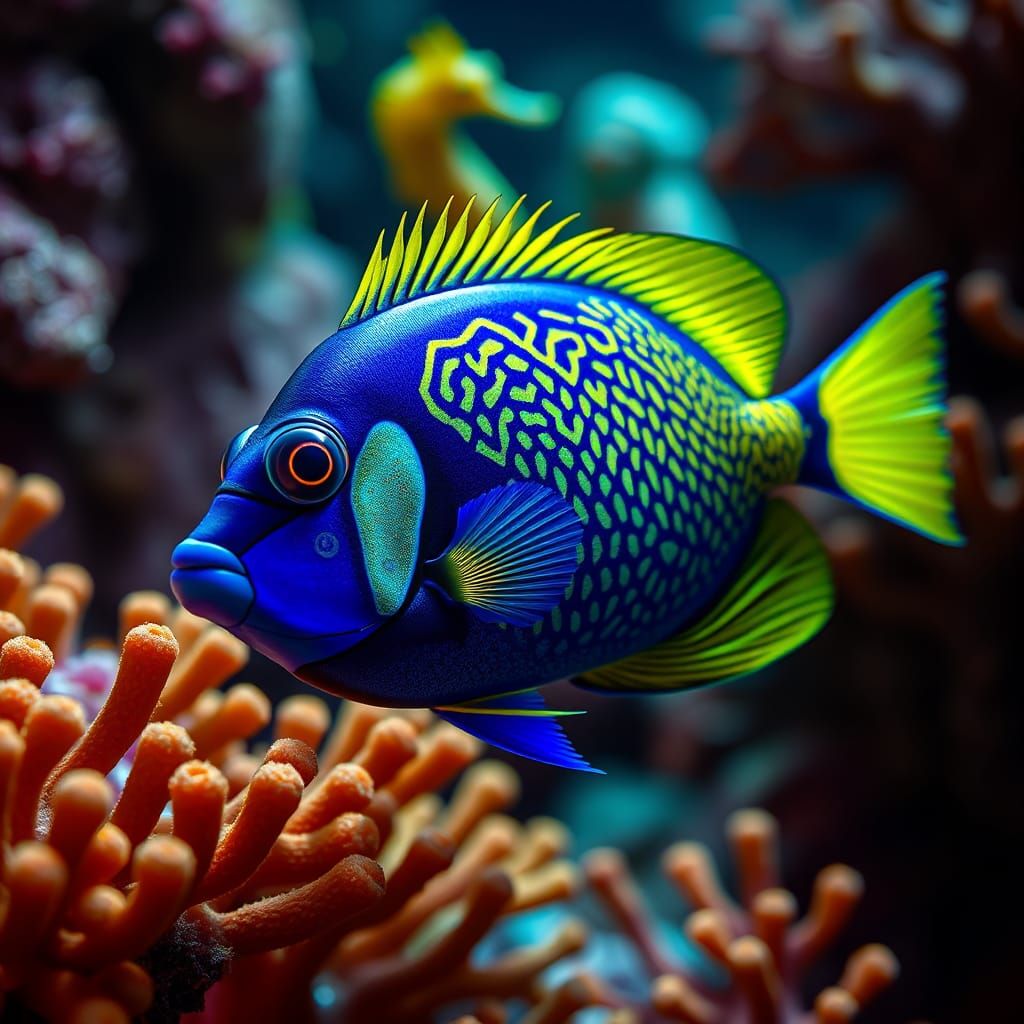 Colorful Fish in Coral Reef: Photorealistic Close-up