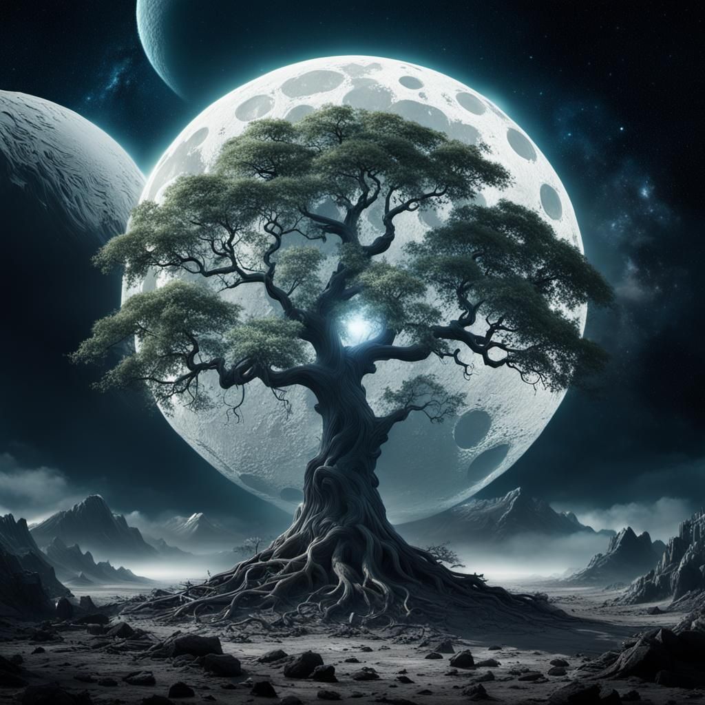 Tree of Life on the Moon: Epic Digital Painting