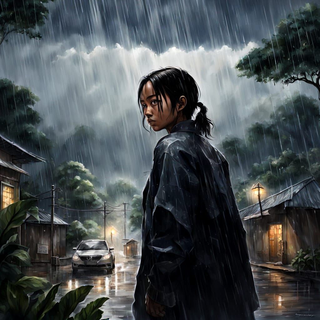 Turbulent Rainstorm Landscape in a Dreamlike Aesthetic