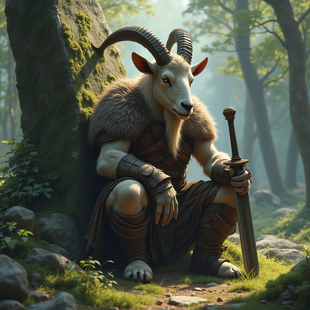 Earthly Warrior in Ancient Forest Sanctuary