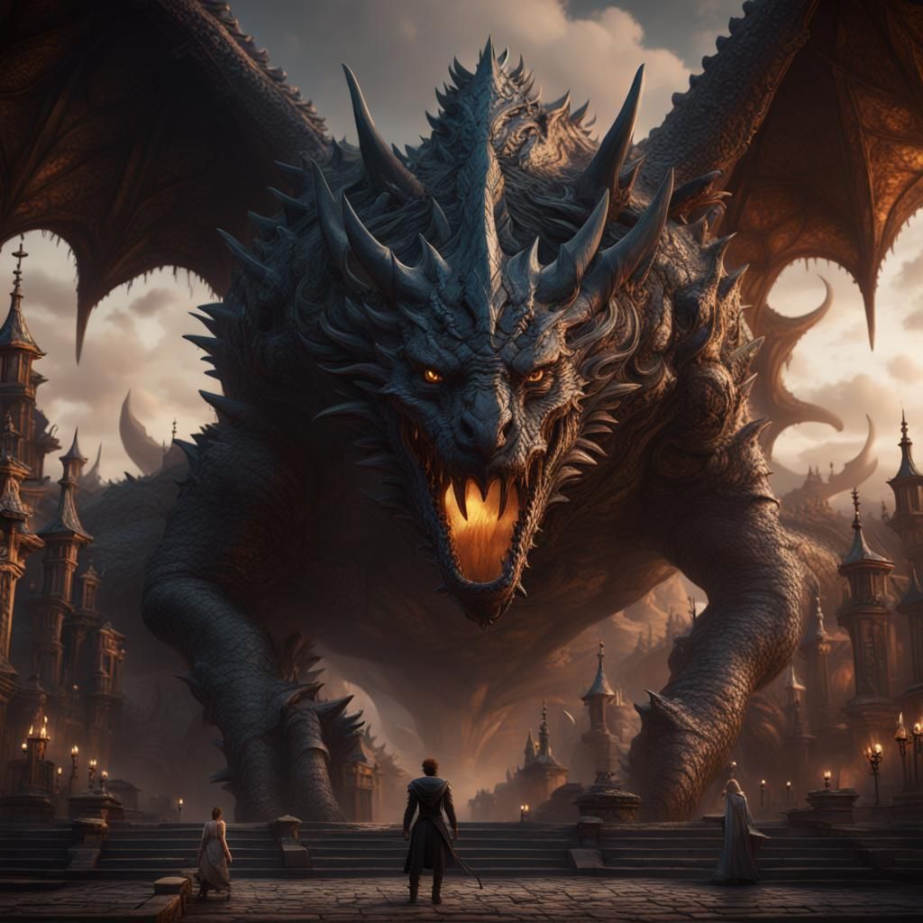 Boy and Black Dragon Fantasy Concept Art