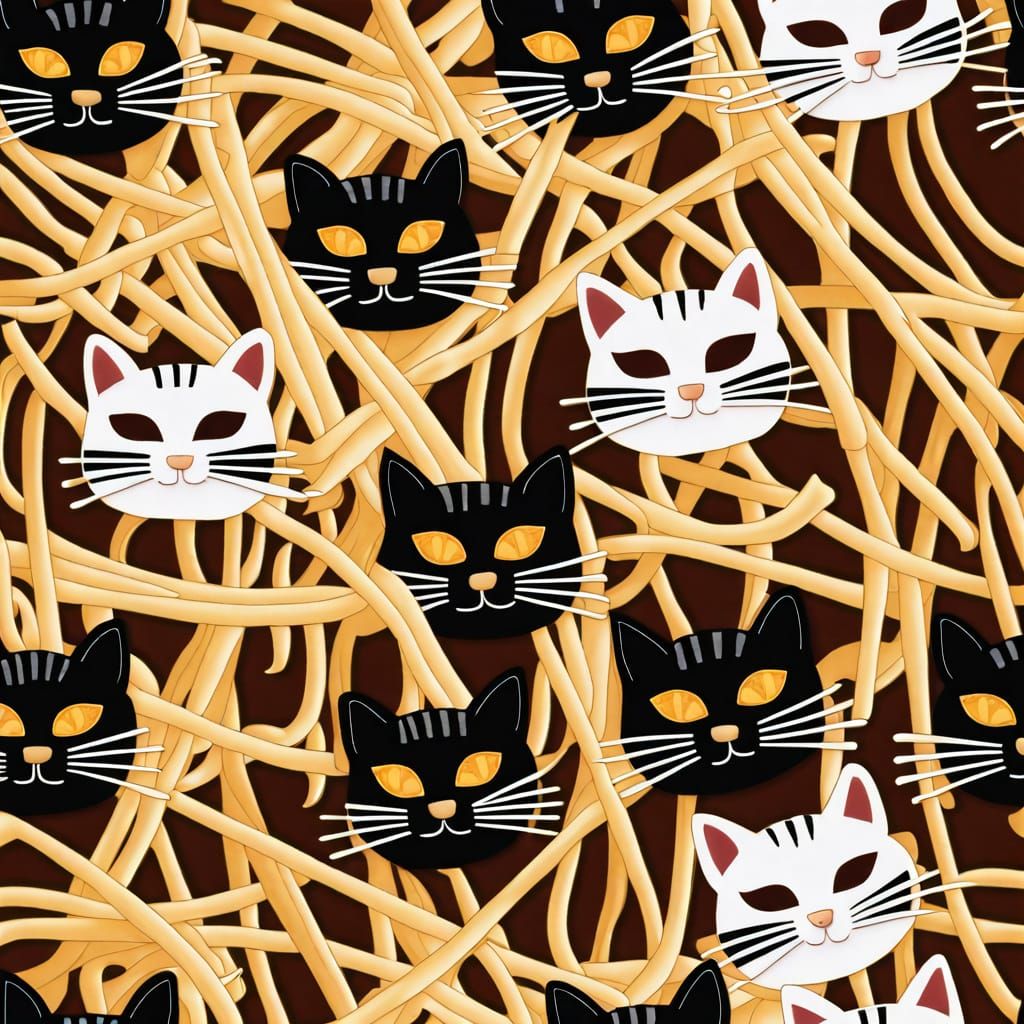 Feline Fusion in Spaghetti Noodle Art