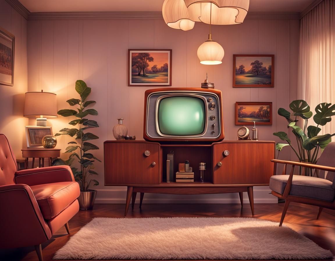 Mid-Century Modern Living Room at Magic Hour