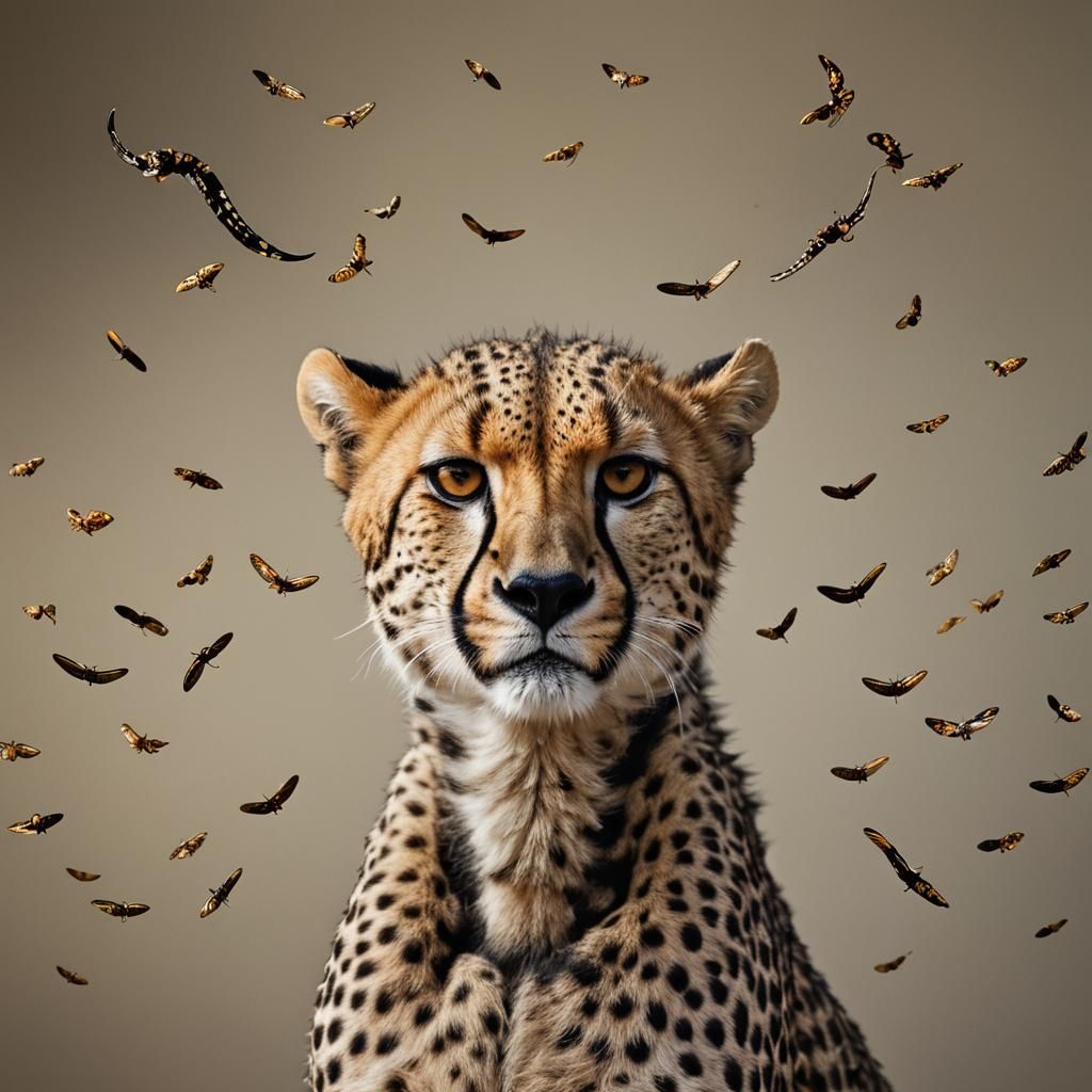 Winged Cheetah Scorpion Tail Portrait in Studio