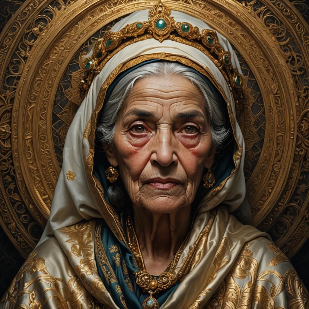 Elderly Algerian Woman: Hyperrealistic Oil Painting Portrait
