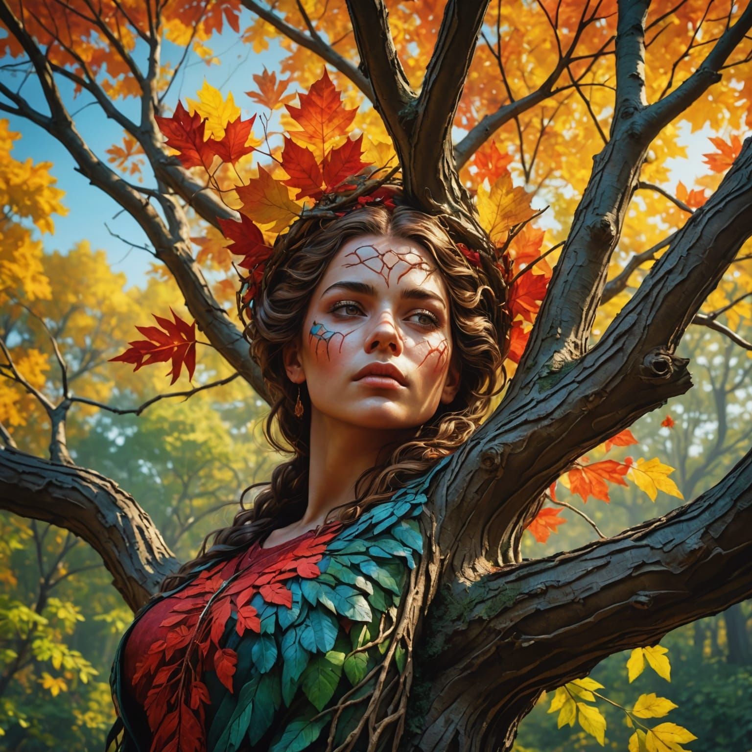 Reddish Fairy in Autumn Forest, Hyperrealistic Art