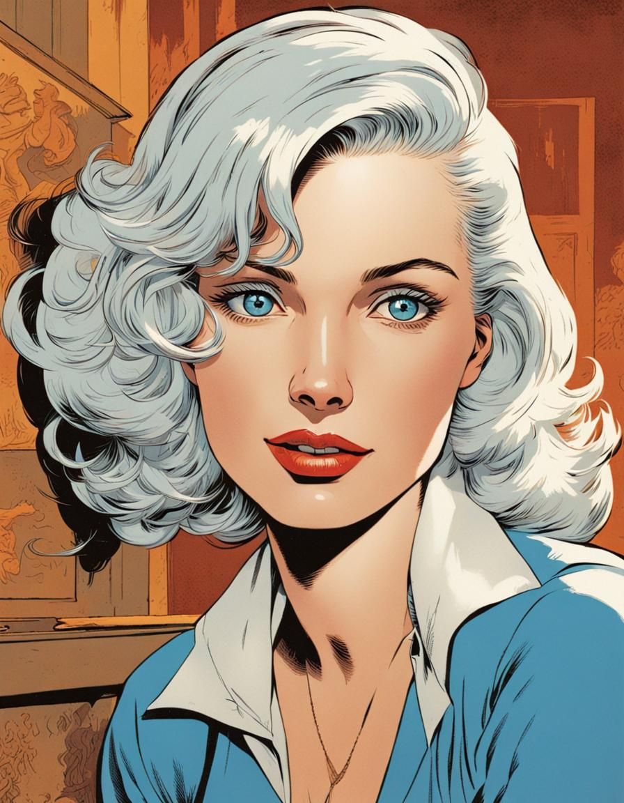 1950s Housewife with Blue Eyes in Comic Book Art