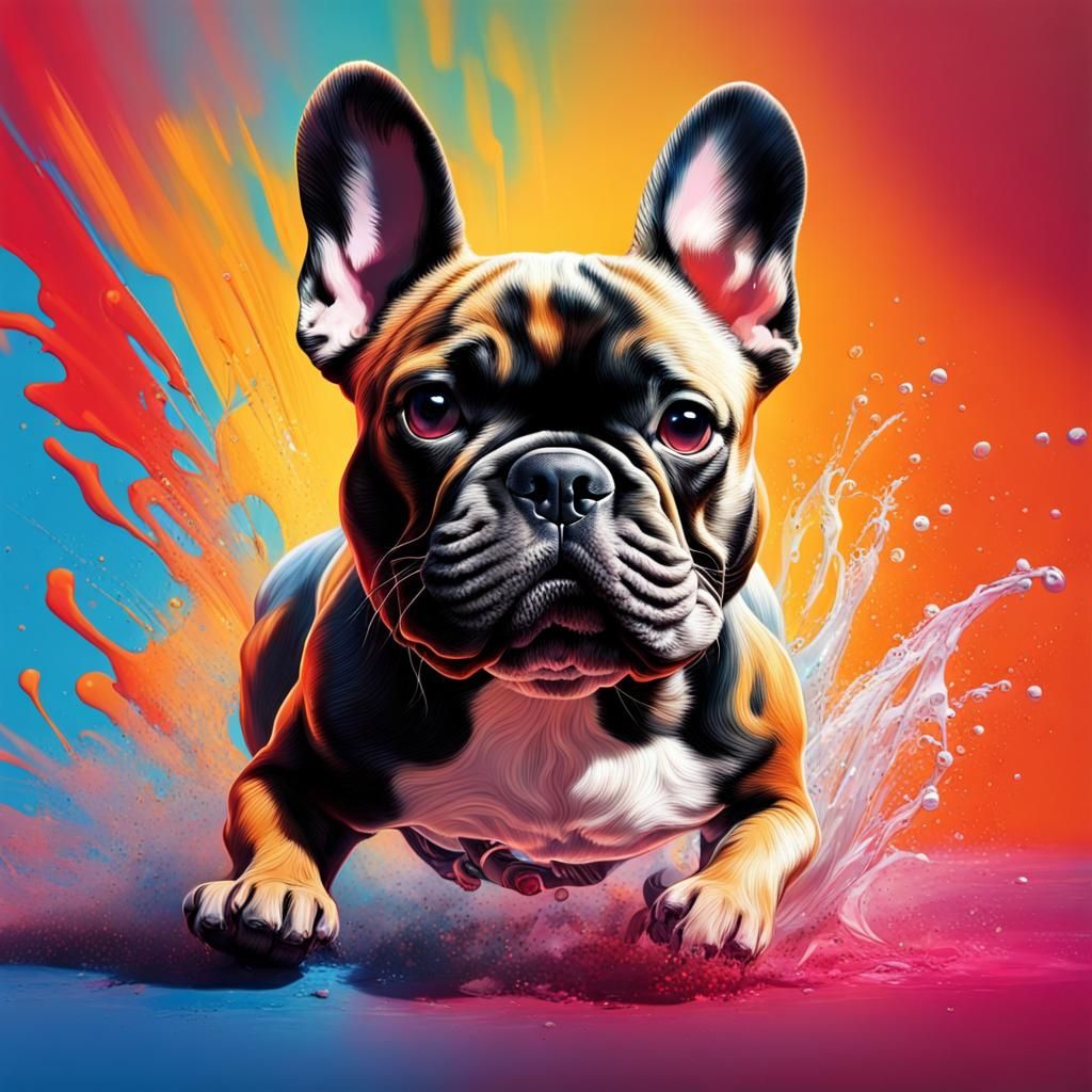 Hyperrealistic French Bulldog Splash Art Portrait